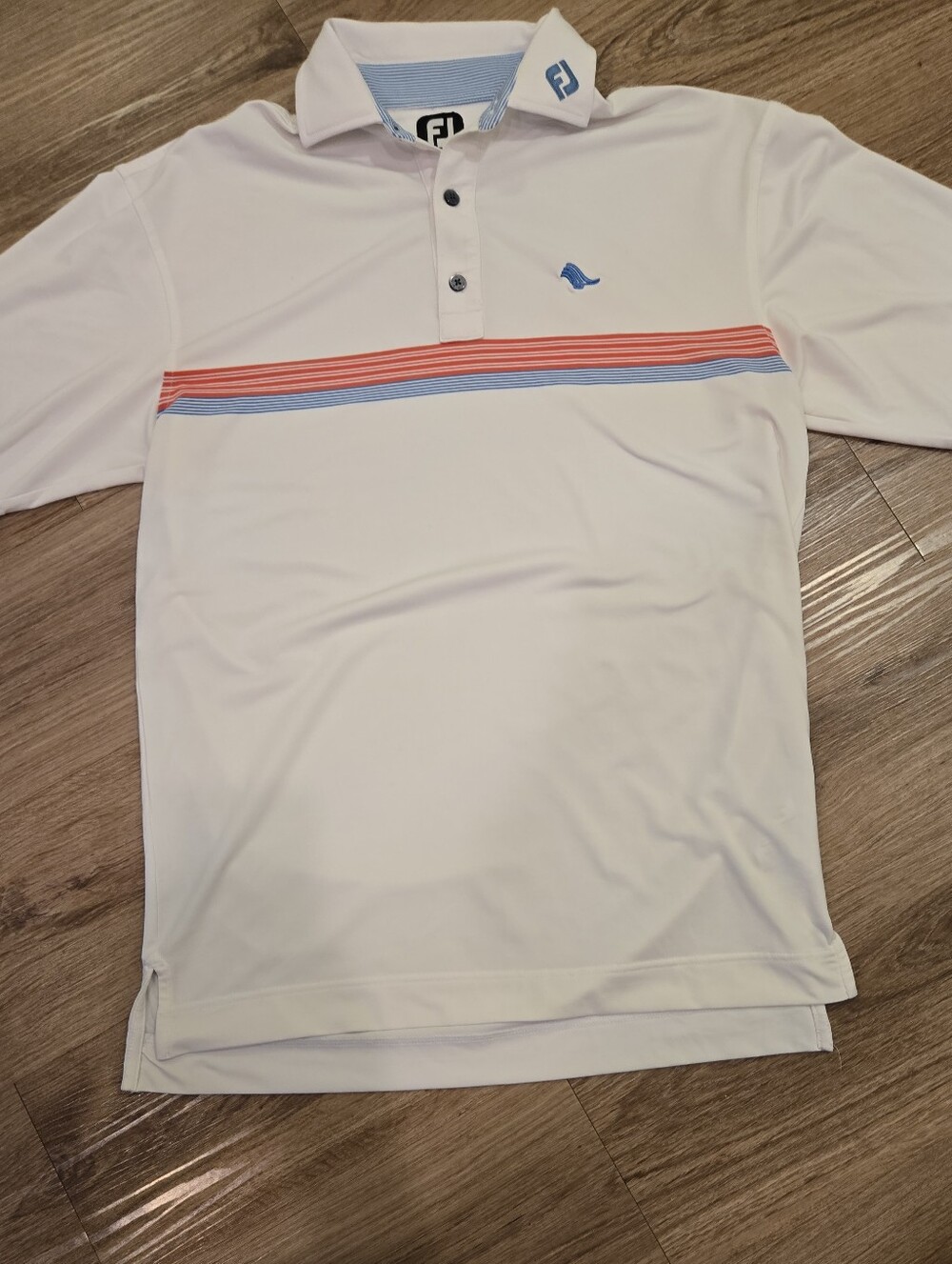 FootJoy White Polo with Light Blue Pinstripe Trim